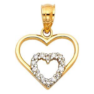 14KT Gold Fancy Double CZ Heart Pendant